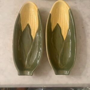 Vintage Shawnee Pottery Corn King Corn Cob Holder Dish #79 Made in USA Set of 2